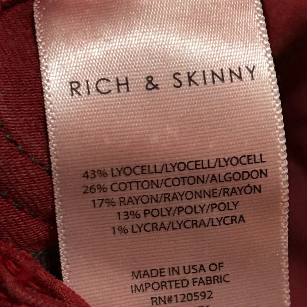 Rich & Skinny Red Skinny Cropped Jeans Size 28 EUC - Picture 3 of 5